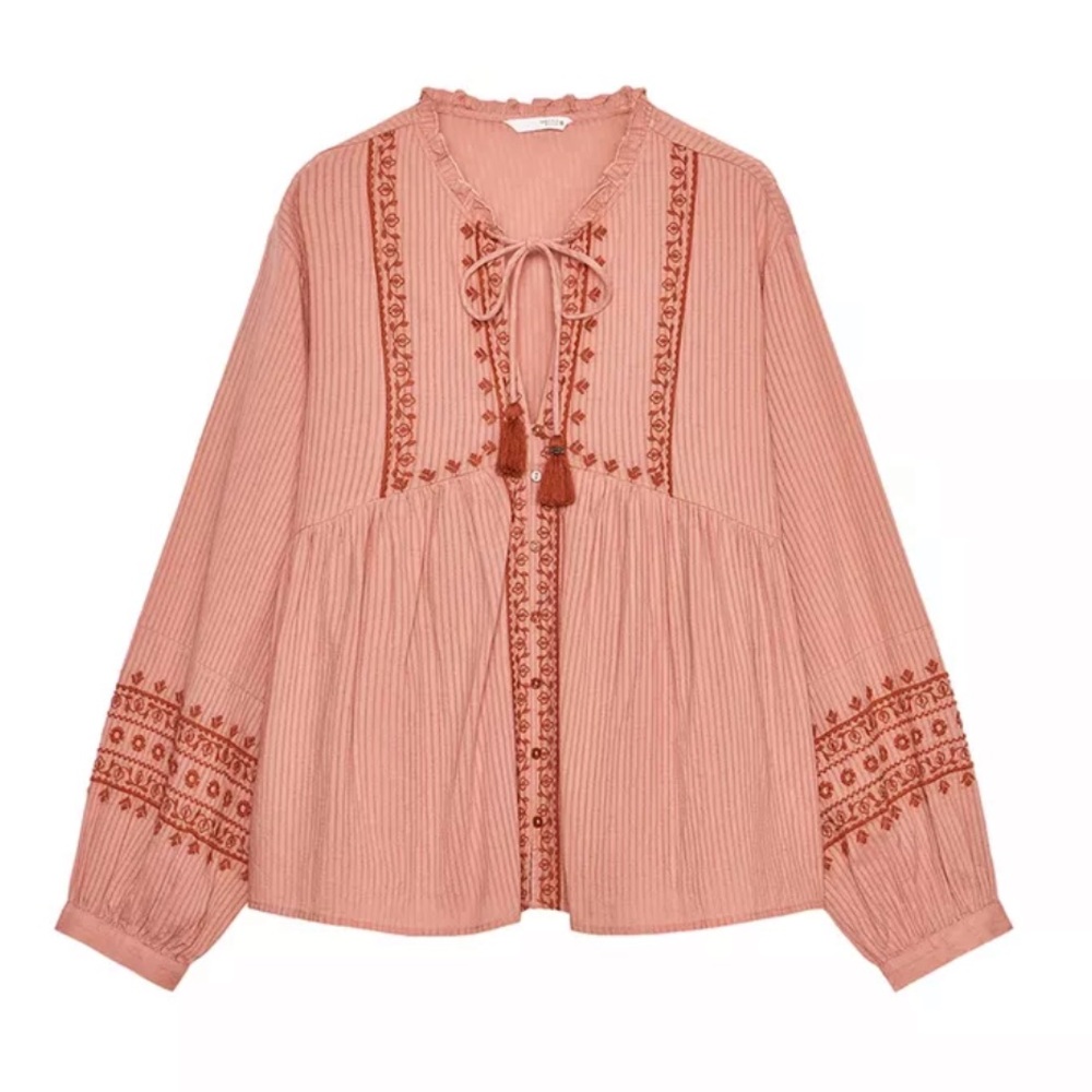 Zara Dusty Rose Embroidered Blouse Size Medium